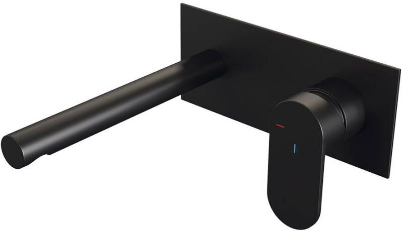 Brauer Black Edition Wastafelmengkraan inbouw rechte uitloop links brede platte gladde hendel afdekplaat model C 1 mat zwart 5-S-004-S3 - Foto 2