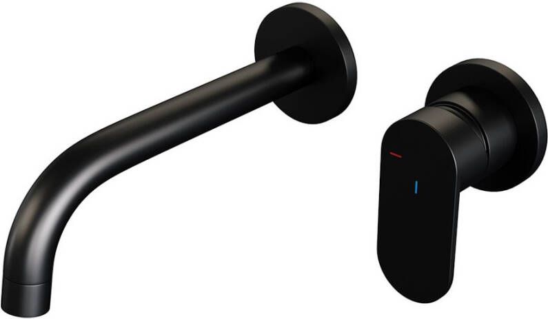 Brauer Black Edition Wastafelmengkraan inbouw gebogen uitloop links hendel breed plat model C 1 mat zwart 5-S-004-B3-65
