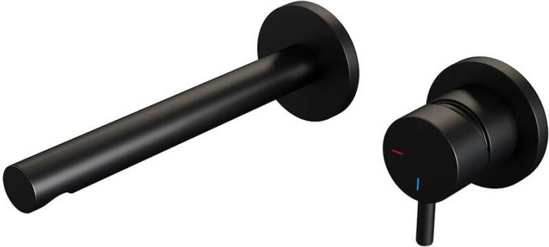 Brauer Inbouw Wastafelmengkraan Black Edition Coldstart Rechte Uitloop Korte Ronde Hendel Rechts Mat Zwart Met Rozetten