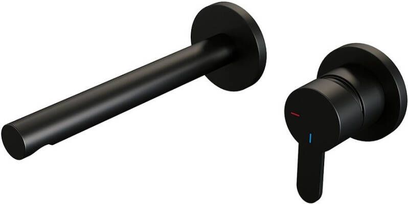 Brauer Inbouw Wastafelmengkraan Black Edition Coldstart Rechte Uitloop Korte Platte Hendel Rechts Mat Zwart Met Rozetten