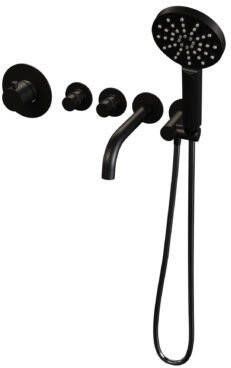 Brauer Black Edition Badkraan Inbouw douchegarnituur 20cm uitloop met inbouwdeel 3 gladde knoppen handdouche rond 3 standen mat zwart 5-S-023 - Foto 5