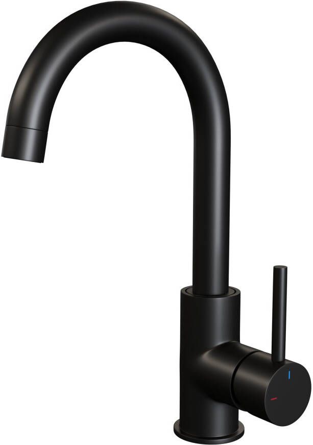 Brauer BlackEdition Wastafelmengkraan opbouw hoog draaibaar ronde uitloop model a mat zwart 5-S-003