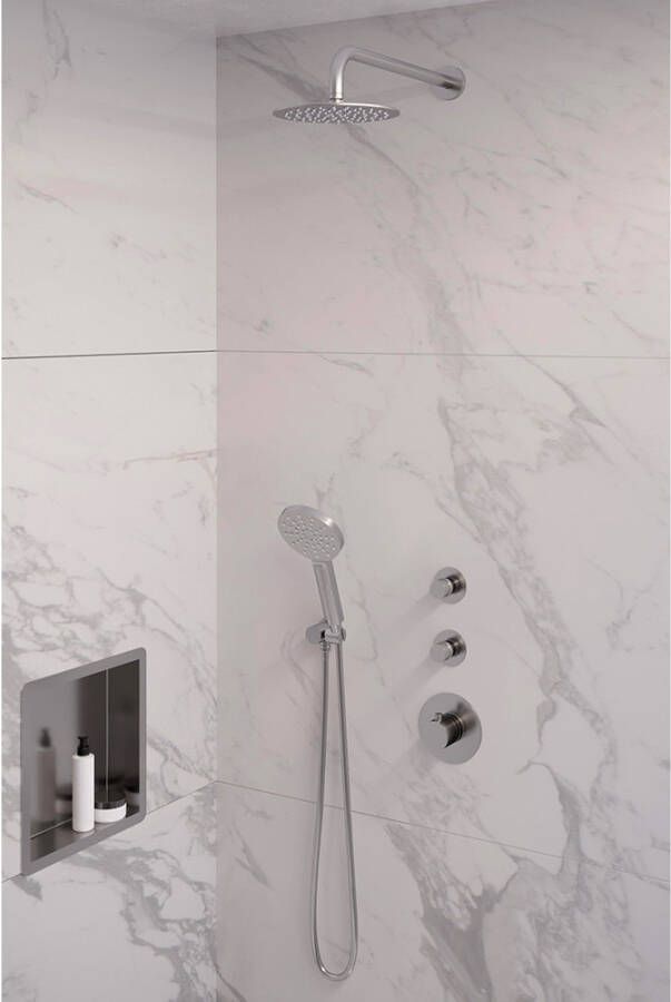 Brauer Brushed Edition doucheset gebogen muurbuis en ronde handdouche 20 nikkel