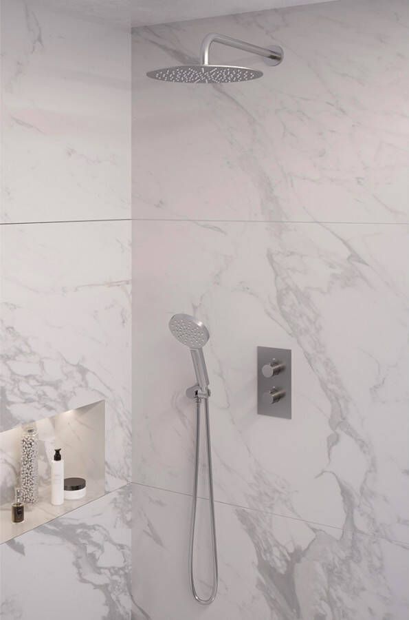 Brauer Brushed Edition doucheset gebogen muurbuis en ronde handdouche 3-weg 30 nikkel