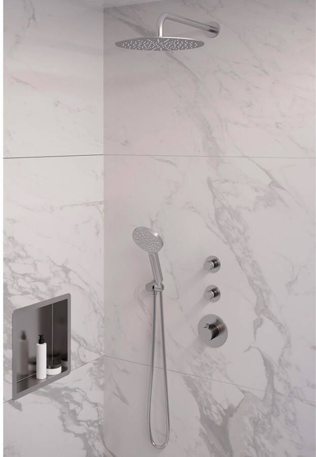 Brauer Brushed Edition doucheset gebogen muurbuis en ronde handdouche 30 nikkel