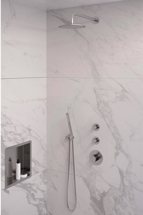 Brauer Brushed Edition doucheset gebogen muurbuis en staafhanddouche 20 nikkel