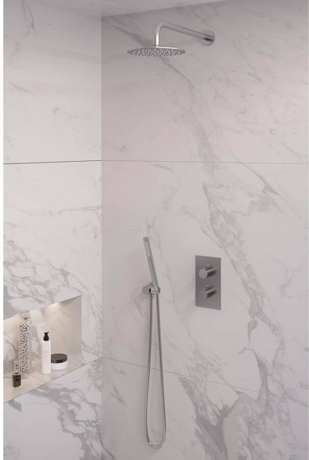 Brauer Brushed Edition doucheset gebogen muurbuis en staafhanddouche 3-weg 20 nikkel