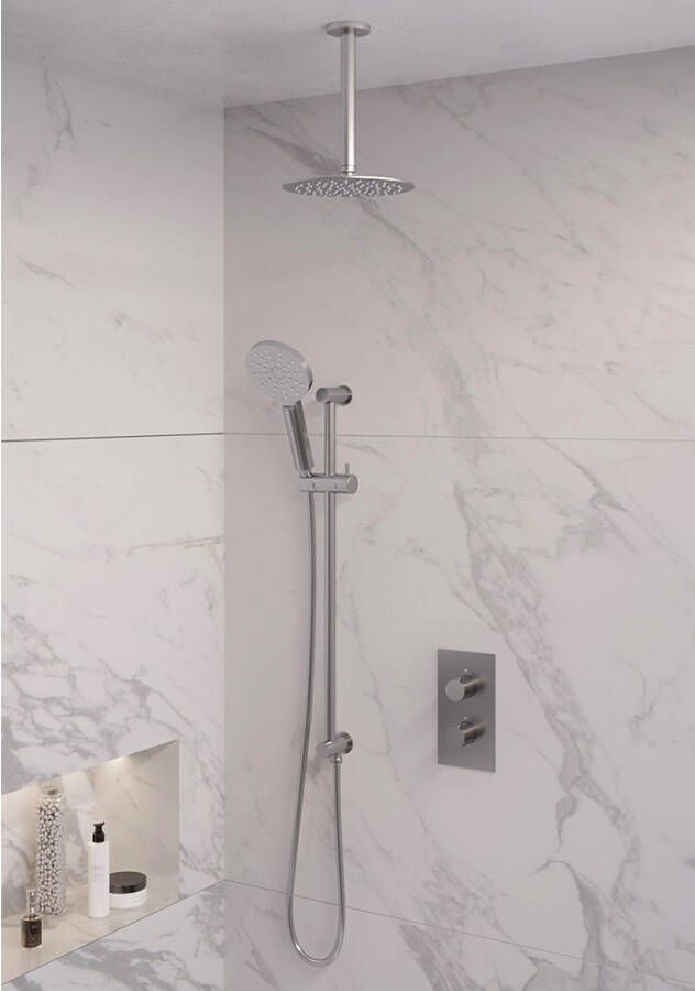 Brauer Brushed Edition doucheset glijstang en ronde handdouche 3-weg 20 nikkel