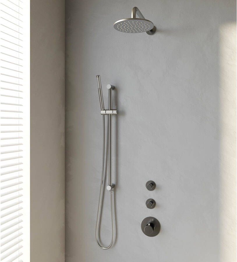 Brauer Brushed Edition doucheset glijstang gebogen muurbuis en staafhanddouche 20 nikkel