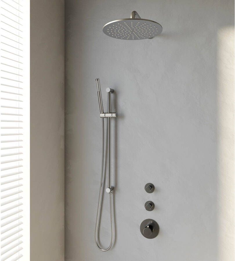 Brauer Brushed Edition doucheset glijstang gebogen muurbuis en staafhanddouche 30 nikkel