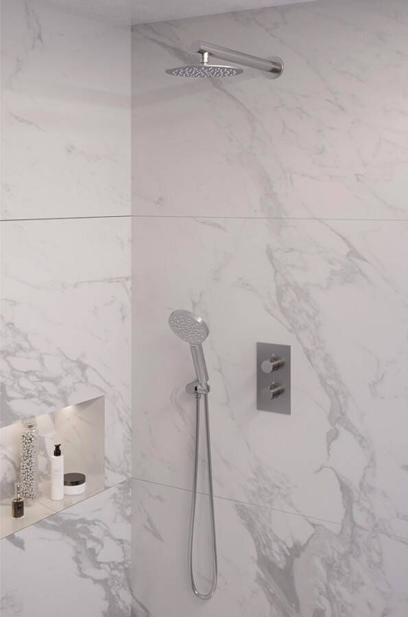 Brauer Brushed Edition doucheset rechte muurbuis en ronde handdouche 3-weg 20 nikkel