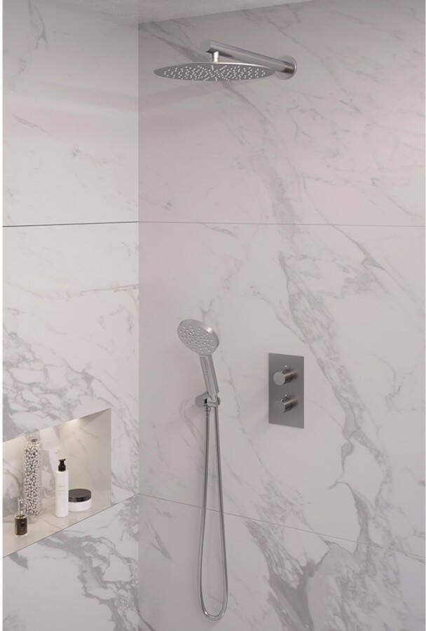 Brauer Brushed Edition doucheset rechte muurbuis en ronde handdouche 3-weg 30 nikkel