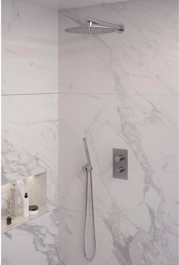 Brauer Brushed Edition doucheset rechte muurbuis en staafhanddouche 3-weg 30 nikkel