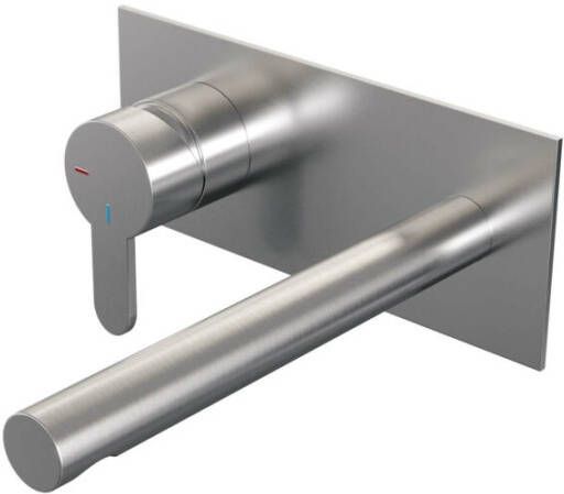 Brauer Brushed Edition Wastafelmengkraan inbouw rechte uitloop rechts smalle platte gladde hendel afdekplaat model D2 PVD geborsteld RVS 5-NG-083-S4 - Foto 2