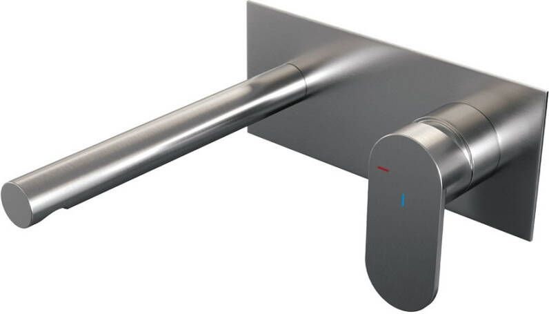 Brauer Brushed Edition Wastafelmengkraan inbouw rechte uitloop links brede platte gladde hendel afdekplaat model C 1 PVD geborsteld RVS 5-NG-004-S3 - Foto 2