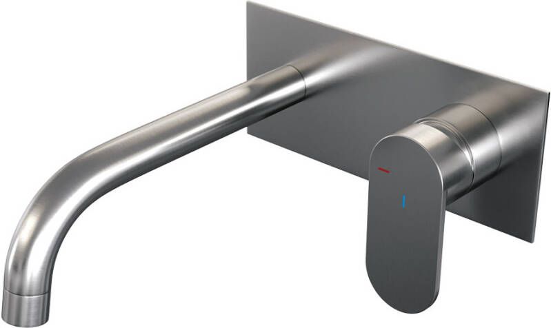 Brauer Brushed Edition Wastafelmengkraan inbouw gebogen uitloop links hendel breed plat afdekplaat model C 1 PVD geborsteld RVS 5-NG-004-B3