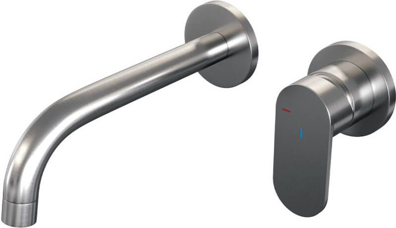 Brauer Brushed Edition Wastafelmengkraan inbouw gebogen uitloop links hendel breed plat model C 1 PVD geborsteld RVS 5-NG-004-B3-65 - Foto 2