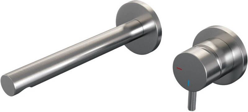 Brauer Inbouw Wastafelmengkraan Brushed Edition Coldstart Rechte Uitloop Korte Ronde Hendel Rechts Geborsteld RVS PVD Met Rozetten