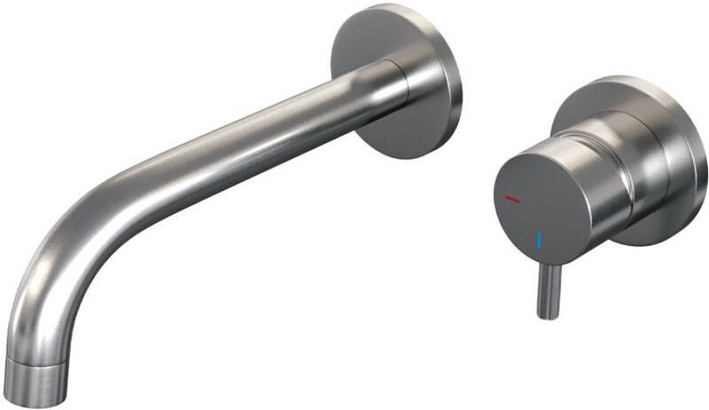 Brauer Inbouw Wastafelmengkraan Brushed Edition Coldstart Gebogen Uitloop Korte Ronde Hendel Rechts Geborsteld RVS PVD Met Rozetten - Foto 2