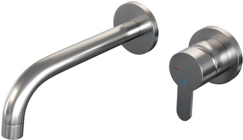 Brauer Inbouw Wastafelmengkraan Brushed Edition Coldstart Gebogen Uitloop Korte Platte Hendel Rechts Geborsteld RVS PVD Met Rozetten - Foto 2