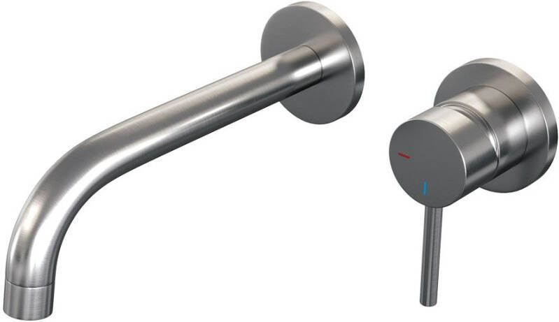Brauer Inbouw Wastafelmengkraan Brushed Edition Coldstart Gebogen Uitloop Ronde Hendel Rechts Geborsteld RVS PVD Met Rozetten