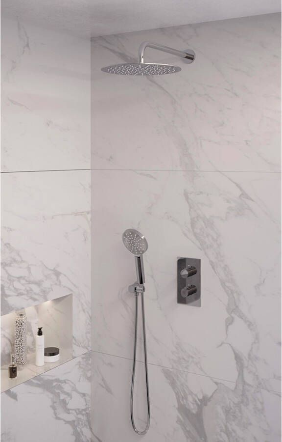 Brauer Chrome Edition doucheset gebogen muurbuis en ronde handdouche 3-weg 30 chroom