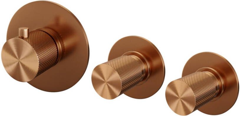 Brauer Copper Carving inbouwthermostaat met inbouwdeel 3 carving knoppen PVD geborsteld koper 5-GK-089 - Foto 2