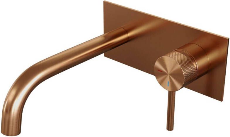 Brauer Copper Carving Wastafelmengkraan inbouw gebogen uitloop links hendel lang smal carving- afdekplaat model A 1 PVD geborsteld koper 5-GK-004-B6