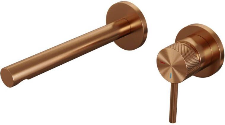 Brauer Copper Carving Wastafelmengkraan inbouw rechte uitloop links hendel lang smal carving- model A 1 PVD geborsteld koper 5-GK-004-S6-65