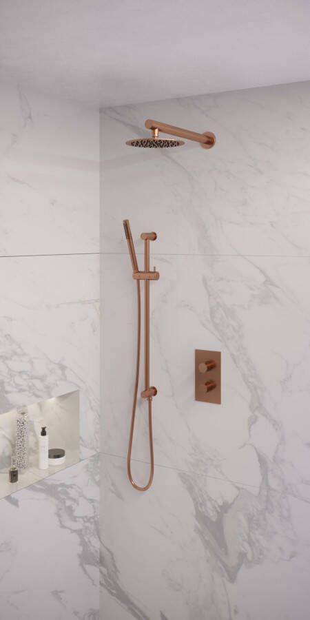 Brauer Copper Edition doucheset glijstang rechte muurbuis en staafhanddouche 3-weg 20 koper
