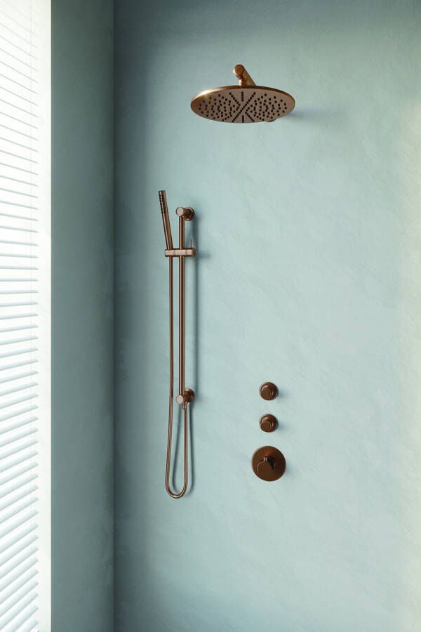 Brauer Copper Edition doucheset glijstang rechte muurbuis en staafhanddouche 30 koper