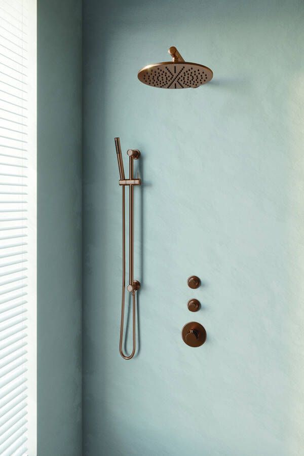Brauer Copper Edition Regendoucheset inbouw hoofddouche 20cm Wandarm glijstang met inbouwdeel Gladde knoppen handdouche Rond 3 standen PVD geborsteld koper 5-GK-080 - Foto 6