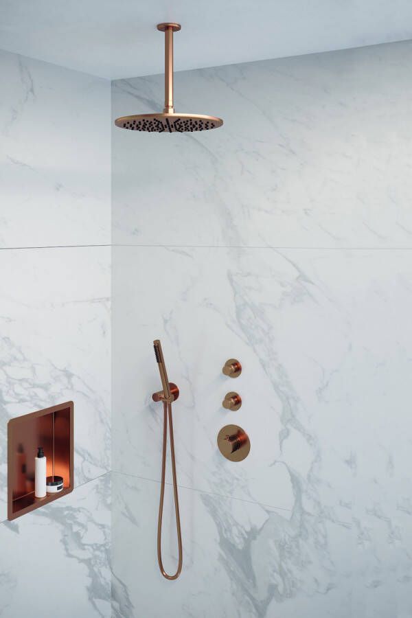 Brauer Copper Edition Regendoucheset inbouw hoofddouche 20cm Wandarm glijstang met inbouwdeel Gladde knoppen handdouche Rond 3 standen PVD geborsteld koper 5-GK-080 - Foto 7