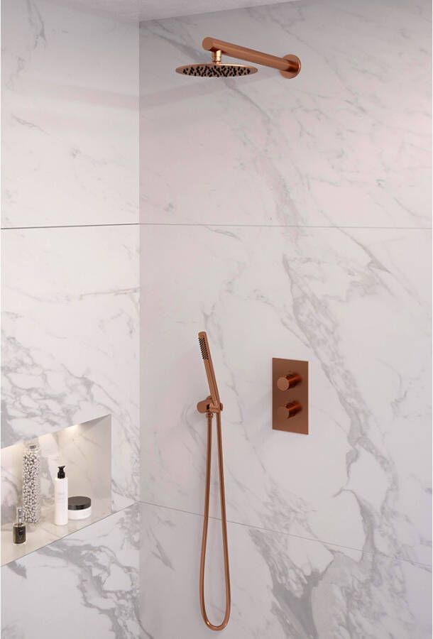 Brauer Copper Edition doucheset rechte muurbuis en staafhanddouche 3-weg 20 koper