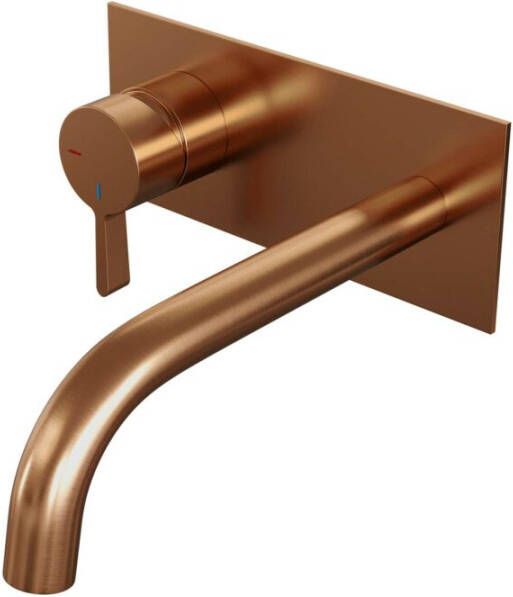 Brauer Copper Edition Wastafelmengkraan inbouw gebogen uitloop rechts middel dikke gladde hendel afdekplaat model E2 PVD geborsteld koper 5-GK-083-B1