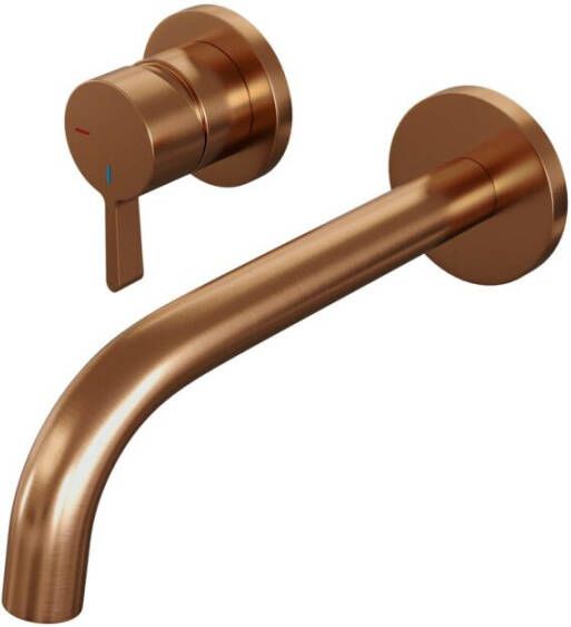 Brauer Copper Edition Wastafelmengkraan inbouw gebogen uitloop rechts hendel middel dik model E2 PVD geborsteld koper 5-GK-083-B1-65