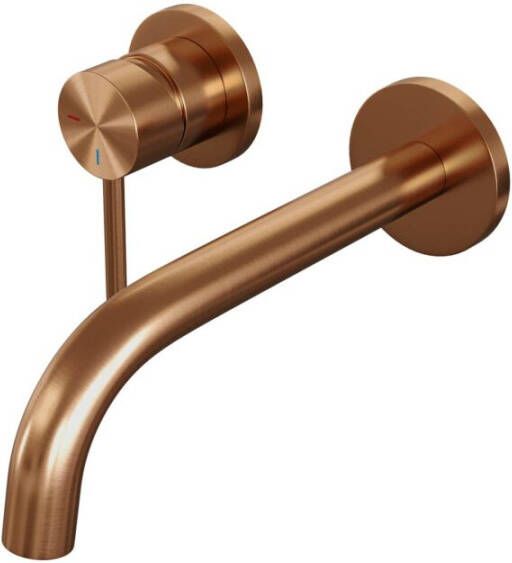 Brauer Inbouw Wastafelmengkraan Copper Edition Coldstart Gebogen Uitloop Ronde Hendel Links Geborsteld Koper PVD Met Rozetten