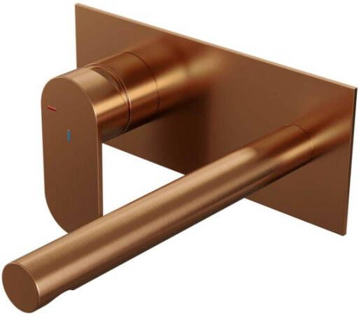 Brauer Copper Edition Wastafelmengkraan inbouw rechte uitloop rechts brede platte gladde hendel afdekplaat model C2 PVD geborsteld koper 5-GK-083-S3 - Foto 2