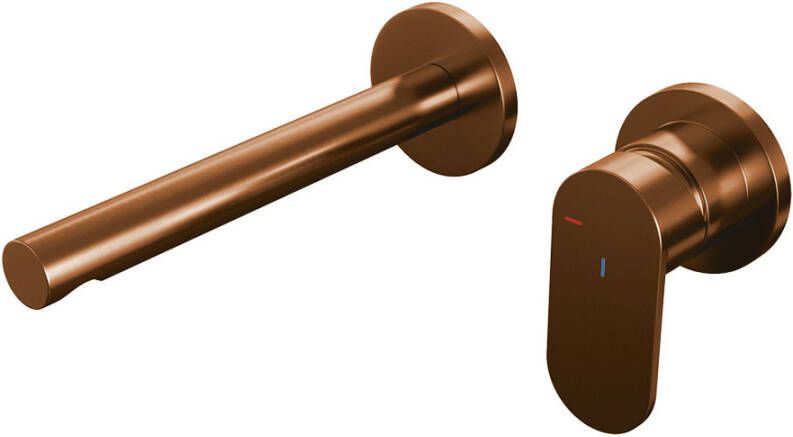 Brauer Copper Edition Wastafelmengkraan inbouw rechte uitloop links brede platte gladde hendel model C 1 PVD geborsteld koper 5-GK-004-S3-65