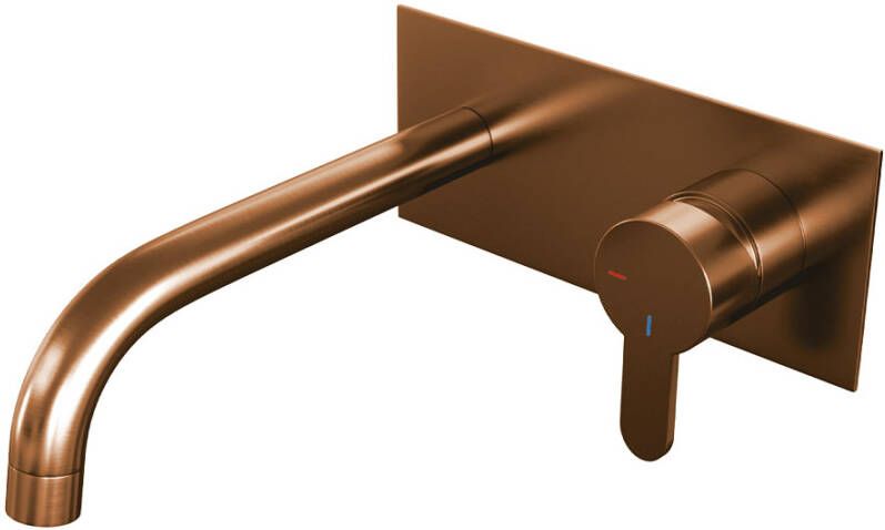 Brauer Copper Edition Wastafelmengkraan inbouw gebogen uitloop links hendel plat smal afdekplaat model D 1 PVD geborsteld koper 5-GK-004-B4