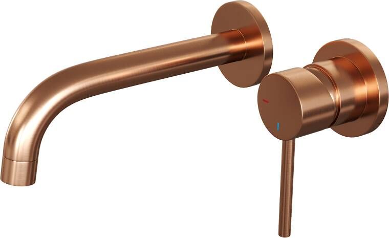 Brauer Inbouw Wastafelmengkraan Copper Edition Coldstart Gebogen Uitloop Ronde Hendel Rechts Geborsteld Koper PVD Met Rozetten - Foto 2