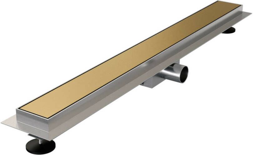Brauer Douchegoot 100x7.5cm vloerflens tegelinlegrooster omkeerbaar RVS geborsteld goud DR-MRF100GG - Foto 2
