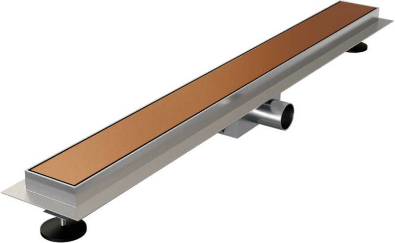 Brauer Douchegoot 100x7.5cm vloerflens tegelinlegrooster omkeerbaar RVS geborsteld koper DR-MRF100GK - Foto 3