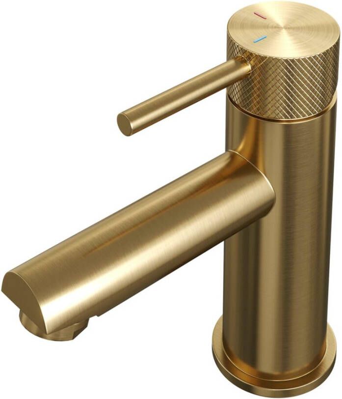 Brauer Gold Carving wastafelkraan met lange ronde handgreep en ColdStart geborsteld messing PVD
