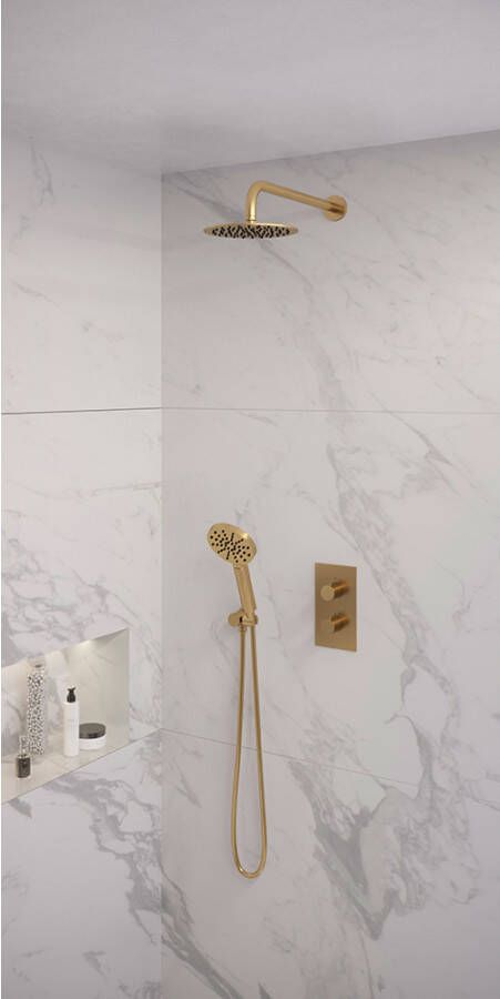 Brauer Gold Edition doucheset gebogen muurbuis en ronde handdouche 3-weg 20 goud