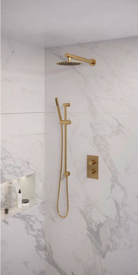 Brauer Gold Edition doucheset glijstang rechte muurbuis en staafhanddouche 3-weg 20 goud
