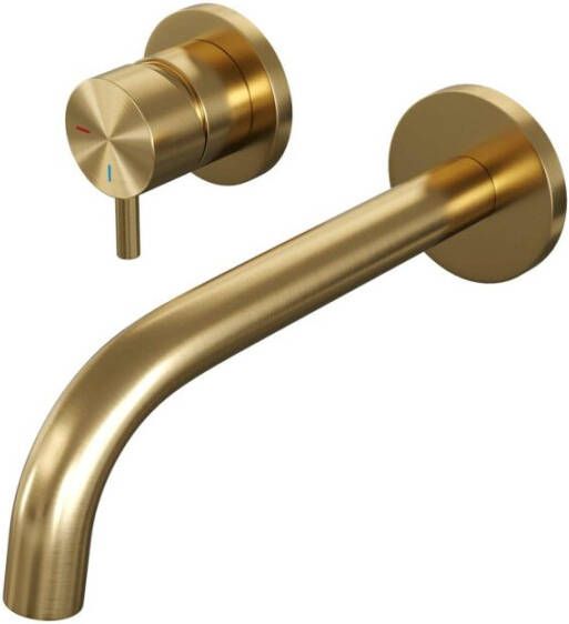 Brauer Inbouw Wastafelmengkraan Gold Edition Coldstart Gebogen Uitloop Korte Ronde Hendel Links Geborsteld Goud PVD Met Rozetten - Foto 2