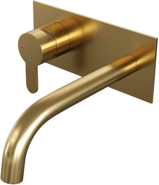 Brauer Gold Edition Wastafelmengkraan inbouw gebogen uitloop rechts hendel plat smal afdekplaat model D2 PVD geborsteld goud 5-GG-083-B4 - Foto 2