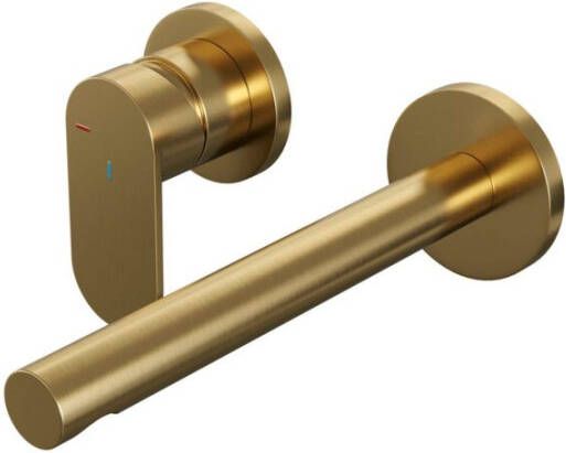 Brauer Gold Edition Wastafelmengkraan inbouw rechte uitloop rechts brede platte gladde hendel model C2 PVD geborsteld goud 5-GG-083-S3-65