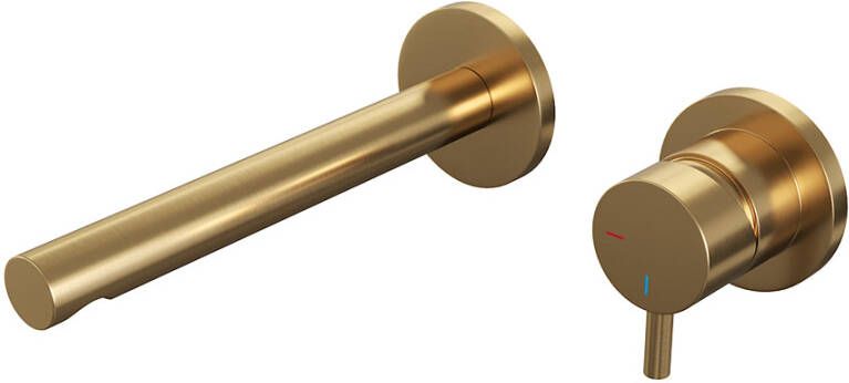 Brauer Inbouw Wastafelmengkraan Gold Edition Coldstart Rechte Uitloop Korte Ronde Hendel Rechts Geborsteld Goud PVD Met Rozetten